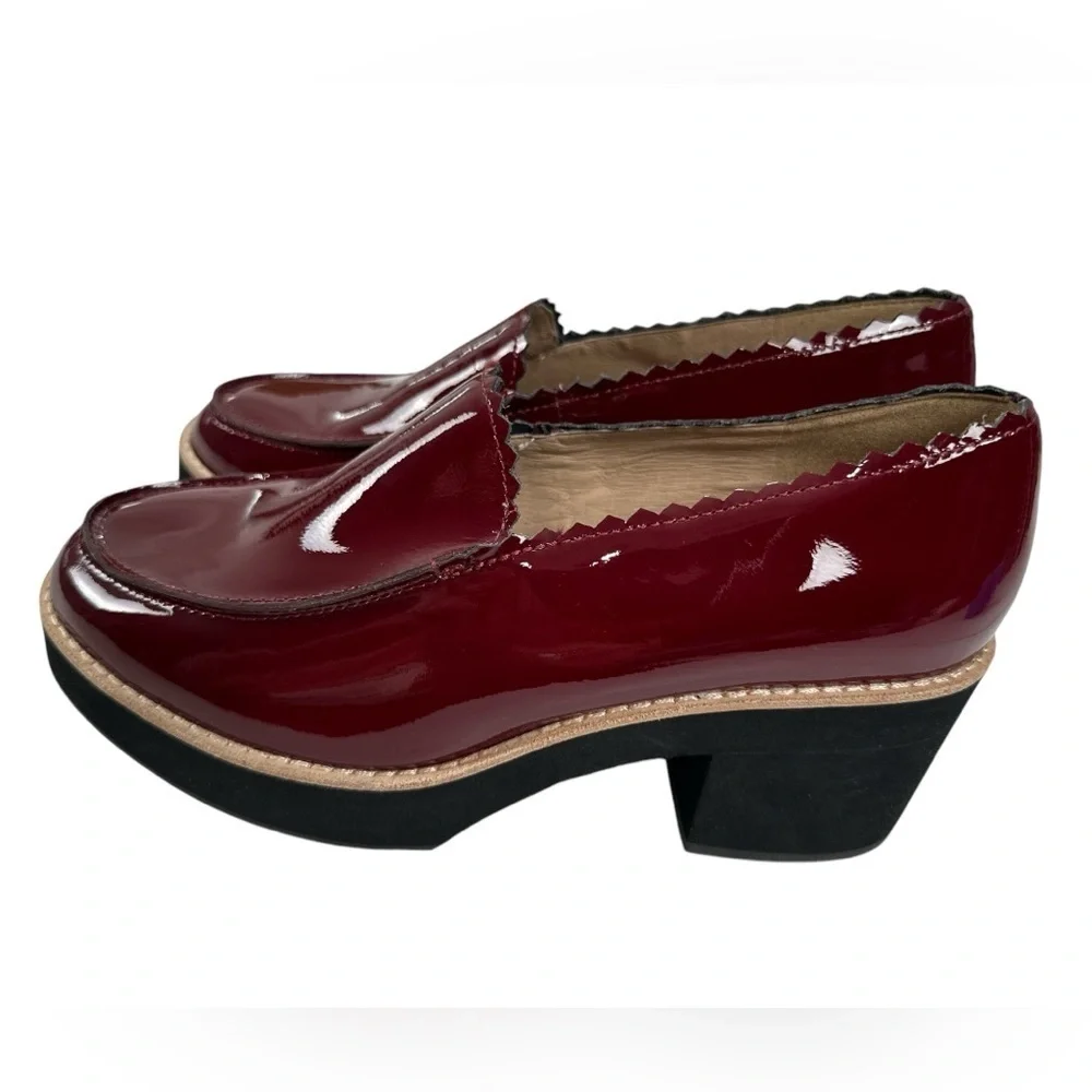 Eileen Fisher Harria Platform Loafer Red Burgundy Glossy Patent Leather Size 7M